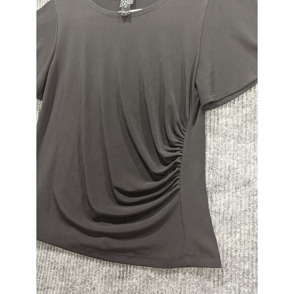 Clara Sun Woo Women's Black Side Ruched Blouse Stretch Short Sleeve Size XS - Picture 2 of 7